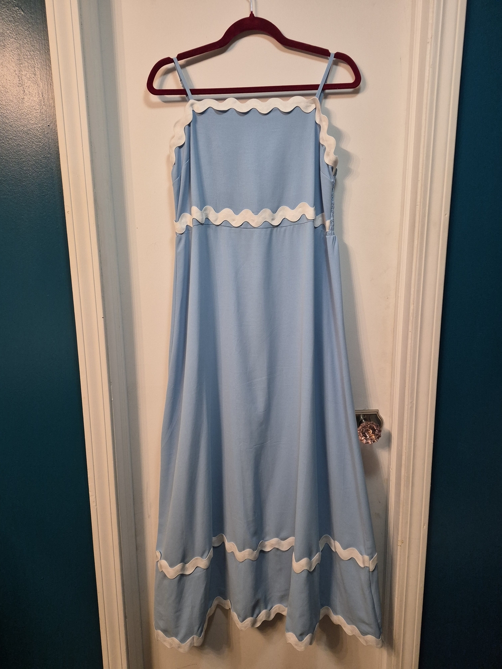 NWTs Light Blue Maxi Dress with White Wavy Trim